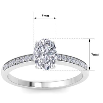 1 Carat Oval Shape Moissanite Engagement Ring In 14K White Gold