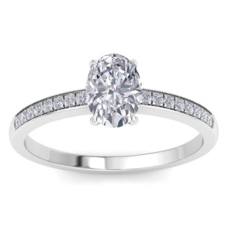 1 Carat Oval Shape Lab Grown Diamond Engagement Ring In 14K White Gold
