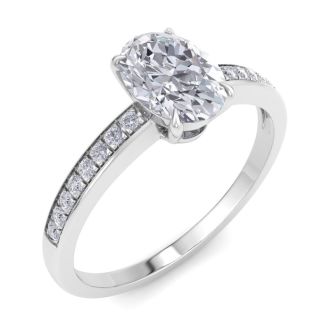 1 Carat Oval Shape Lab Grown Diamond Engagement Ring In 14K White Gold