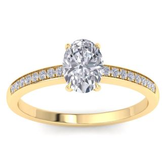 1 Carat Oval Shape Lab Grown Diamond Engagement Ring In 14K Yellow Gold