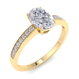 1 Carat Oval Shape Lab Grown Diamond Engagement Ring In 14K Yellow Gold