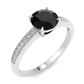 1 1/4 Carat Black Moissanite Engagement Ring In 14K White Gold