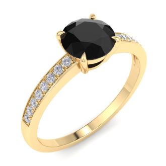 1 1/4 Carat Black Moissanite Engagement Ring In 14K Yellow Gold