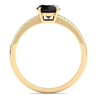 1 1/4 Carat Black Moissanite Engagement Ring In 14K Yellow Gold