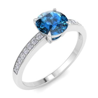 1 1/4 Carat Blue Diamond Engagement Ring In 14K White Gold