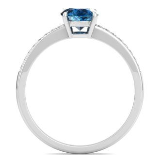 1 1/4 Carat Blue Diamond Engagement Ring In 14K White Gold