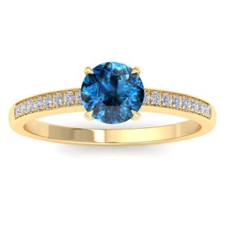 1 1/4 Carat Blue Diamond Engagement Ring In 14K Yellow Gold
