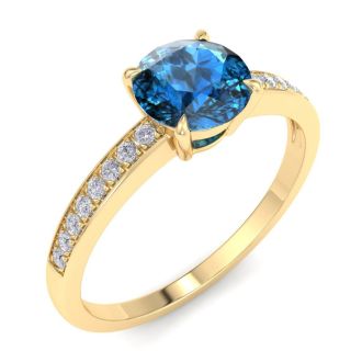1 1/4 Carat Blue Diamond Engagement Ring In 14K Yellow Gold