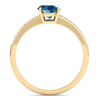 1 1/4 Carat Blue Diamond Engagement Ring In 14K Yellow Gold