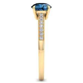 1 1/4 Carat Blue Diamond Engagement Ring In 14K Yellow Gold