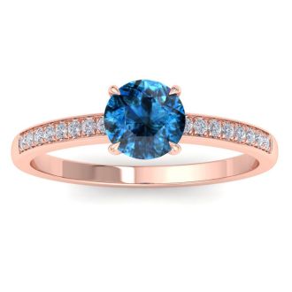 Rose gold blue diamond engagement sales rings
