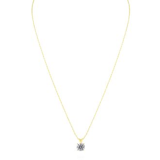 1 Carat Round Shape Lab Grown Diamond Solitaire Necklace In 14K Yellow Gold