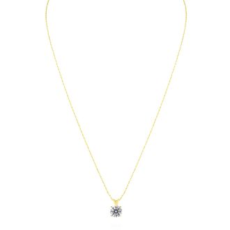 1 Carat Round Shape Lab Grown Diamond Solitaire Necklace In 14K Yellow Gold