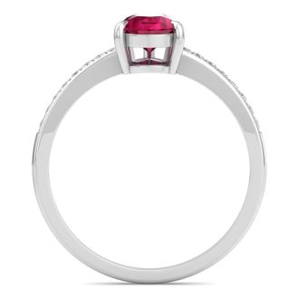 Ruby Ring: 1 1/4 Carat Pear Shape Ruby and Diamond Ring