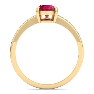 Ruby Ring: 1 1/4 Carat Pear Shape Ruby and Diamond Ring