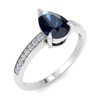 Sapphire Ring: 1 1/4 Carat Pear Shape Sapphire and Diamond Ring