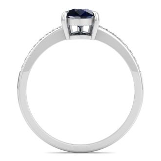 Sapphire Ring: 1 1/4 Carat Pear Shape Sapphire and Diamond Ring