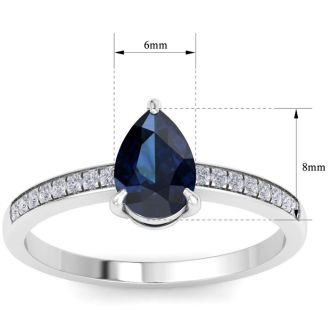 Sapphire Ring: 1 1/4 Carat Pear Shape Sapphire and Diamond Ring