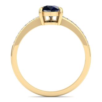 Sapphire Ring: 1 1/4 Carat Pear Shape Sapphire and Diamond Ring