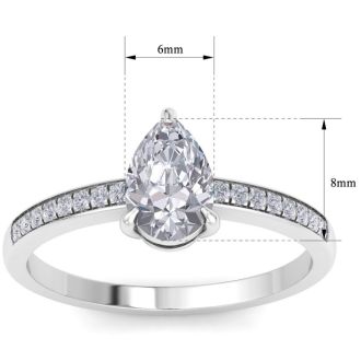 1 1/4 Carat Pear Shape Diamond Engagement Ring In 14K White Gold