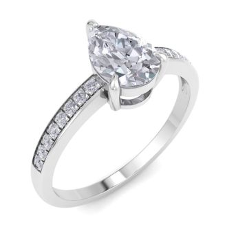 1 1/4 Carat Pear Shape Diamond Engagement Ring In 14K White Gold