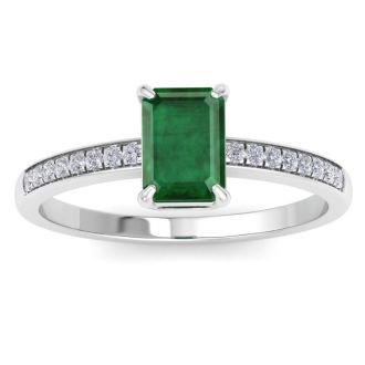 Emerald Ring: 1 1/4 Carat Emerald Shape Emerald and Diamond Ring