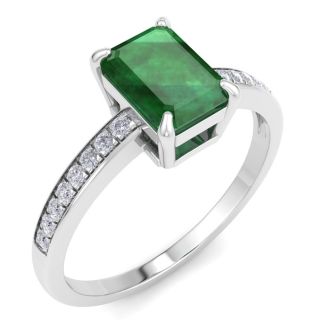 Emerald Ring: 1 1/4 Carat Emerald Shape Emerald and Diamond Ring