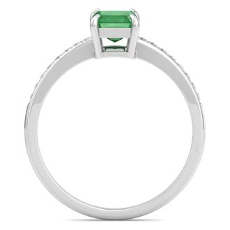 Emerald Ring: 1 1/4 Carat Emerald Shape Emerald and Diamond Ring