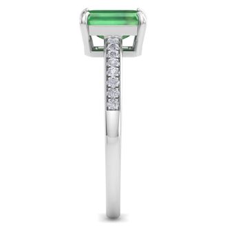 Emerald Ring: 1 1/4 Carat Emerald Shape Emerald and Diamond Ring