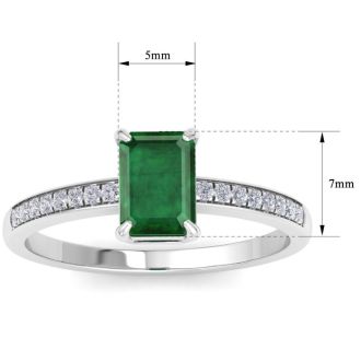 Emerald Ring: 1 1/4 Carat Emerald Shape Emerald and Diamond Ring