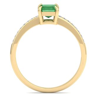 Emerald Ring: 1 1/4 Carat Emerald Shape Emerald and Diamond Ring