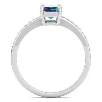 1-1/4 Carat Octagon Shape Mystic Topaz Ring and Diamonds In 14 Karat White Gold