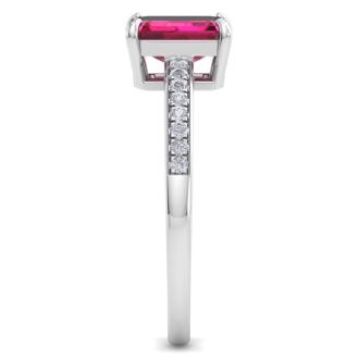 Ruby Ring: 1 1/4 Carat Emerald Shape Ruby and Diamond Ring