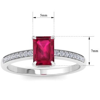 Ruby Ring: 1 1/4 Carat Emerald Shape Ruby and Diamond Ring