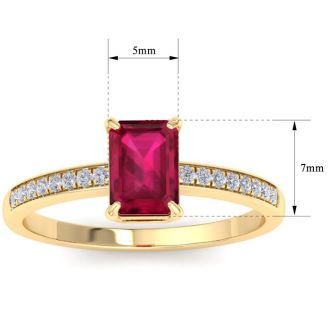 Ruby Ring: 1 1/4 Carat Emerald Shape Ruby and Diamond Ring