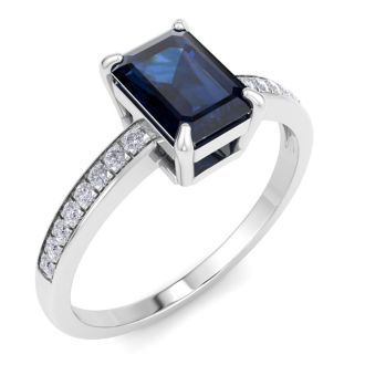 Sapphire Ring: 1 1/4 Carat Emerald Shape Sapphire and Diamond Ring
