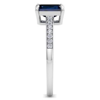 Sapphire Ring: 1 1/4 Carat Emerald Shape Sapphire and Diamond Ring