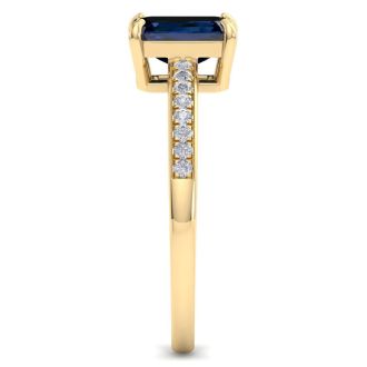 Sapphire Ring: 1 1/4 Carat Emerald Shape Sapphire and Diamond Ring