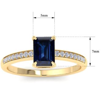 Sapphire Ring: 1 1/4 Carat Emerald Shape Sapphire and Diamond Ring