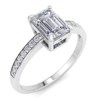1 1/4 Carat Emerald Shape Diamond Engagement Ring In 14K White Gold