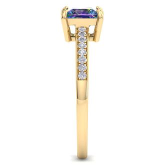 1-1/4 Carat Princess Shape Mystic Topaz Ring and Diamonds In 14 Karat Yellow Gold