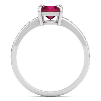 Ruby Ring: 1 1/4 Carat Princess Shape Ruby and Diamond Ring