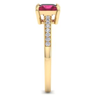 Ruby Ring: 1 1/4 Carat Princess Shape Ruby and Diamond Ring