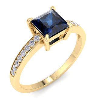 Sapphire Ring: 1 1/4 Carat Princess Shape Sapphire and Diamond Ring