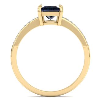 Sapphire Ring: 1 1/4 Carat Princess Shape Sapphire and Diamond Ring