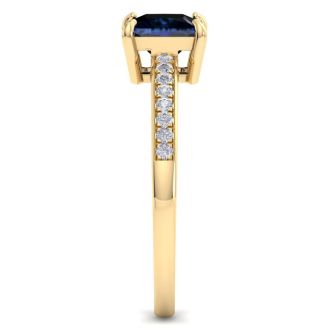 Sapphire Ring: 1 1/4 Carat Princess Shape Sapphire and Diamond Ring