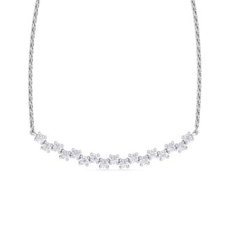 1/2 Carat Diamond Cluster Bar Necklace In 14 Karat White Gold, 18 Inches