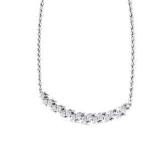 1/2 Carat Diamond Cluster Bar Necklace In 14 Karat White Gold, 18 Inches