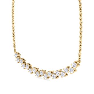 1 Carat Diamond Cluster Bar Necklace In 14 Karat Yellow Gold, 18 Inches
