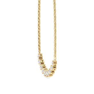 1 Carat Diamond Cluster Bar Necklace In 14 Karat Yellow Gold, 18 Inches